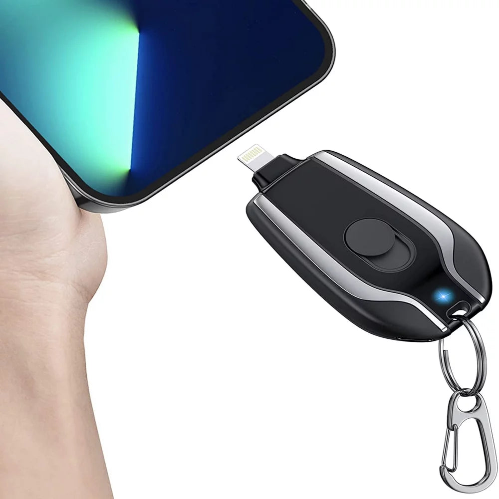 Keychain Portable Charger for Iphone, 1500Mah Mini Power Emergency Pod, Ultra-Compact External Fast Charging Power Bank Battery Pack, Key Ring Cell Phone Charger, Charger Smaller than a Card