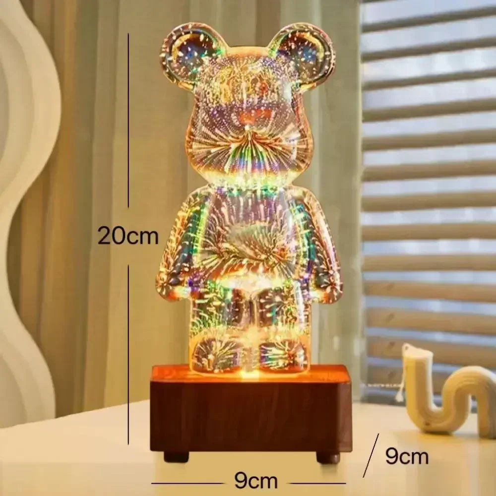 3D Fireworks Bear Lamp Usb Led Night Light Bedroom Decoration Cute Table Desk Projection Atmosphere 7 Color Changeable Kid Gift