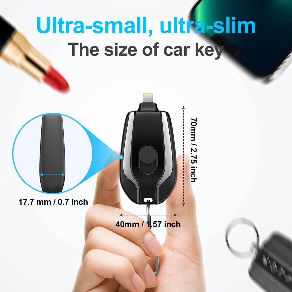 Keychain Portable Charger for Iphone, 1500Mah Mini Power Emergency Pod, Ultra-Compact External Fast Charging Power Bank Battery Pack, Key Ring Cell Phone Charger, Charger Smaller than a Card