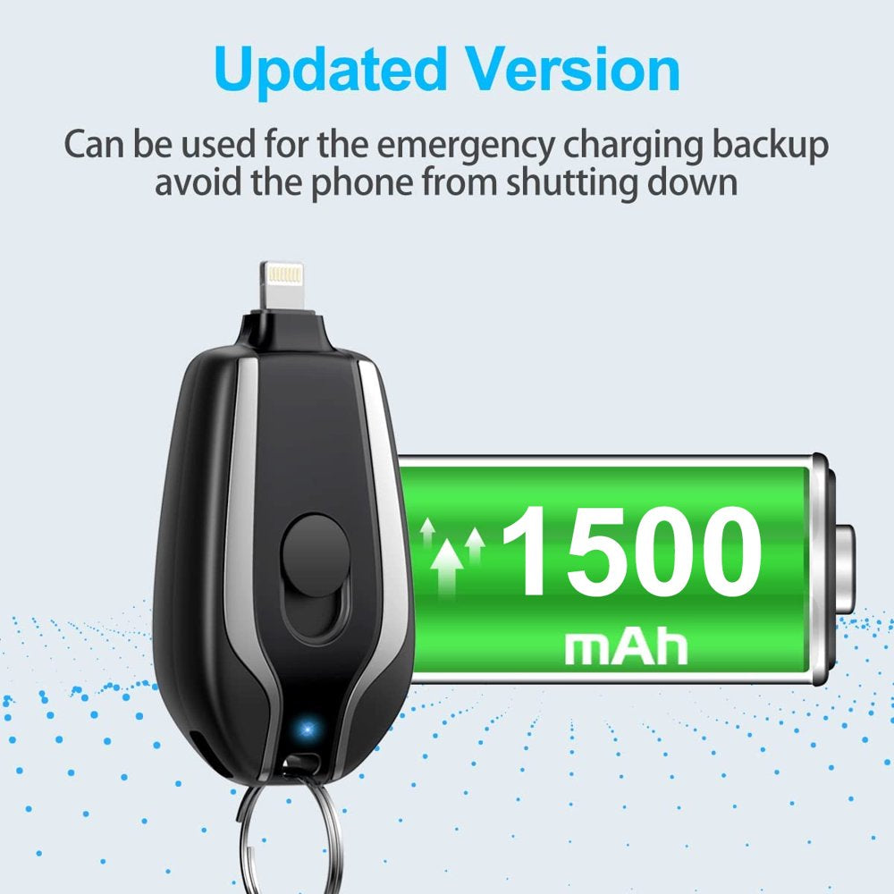 Keychain Portable Charger for Iphone, 1500Mah Mini Power Emergency Pod, Ultra-Compact External Fast Charging Power Bank Battery Pack, Key Ring Cell Phone Charger, Charger Smaller than a Card