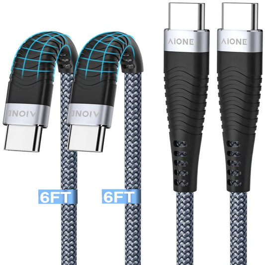 USB C Cable, USB C to USB C Charger Cord 2 Pack 6Ft, Type C Charging Cable Braided for Iphone 15, Samsung Galaxy